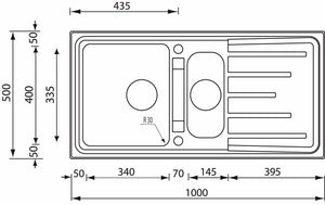 Lavello BRANDO F3" 2 vasche versione reversibile + gocciolatoio ACCIAIO INOX incasso SOPRATOP 100,0 X 50,0 prof. 21- 14 015105.X2.01.2033