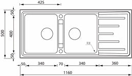 Lavello BRANDO 116X50 2 vasche + gocciolatoio ACCIAIO INOX 015107.X2.01.2033