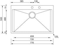 Lavello FOCUS MIX 3"  1 vasca ACCIAIO INOX INCASSO SLIM 77X50 prof. 19 015223.X2.01.2033