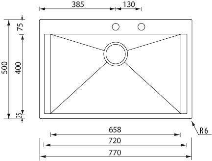 Lavello FOCUS MIX 3"  1 vasca ACCIAIO INOX INCASSO SLIM 77X50 prof. 19 015223.X2.01.2033