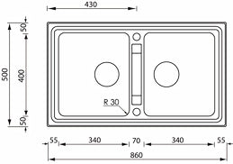 Lavello BRANDO 86X50 2 vasche ACCIAIO INOX 015104.X2.01.2033