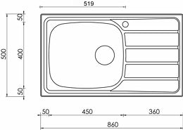 Lavello UNIVERSAL 86X50 1 vasca destra 45X40 + gocciolatoio ACCIAIO INOX finitura Satinato 015440.D1.01.2016