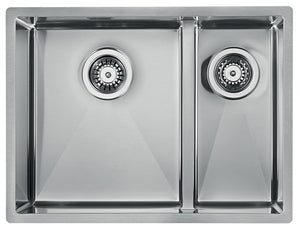 Lavello ZEFFIRO F3" 2 vasche sinistre ACCIAIO INOX, incasso SLIM - SOTTOTOP - FILOTOP 58,5X44  prof. 19 012081.S0.01.2022