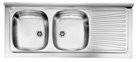 Lavello MONDIAL appoggio 120X50 2 vasche destre+ gocciolatoio ACCIAIO INOX 031037.D1.01.2009