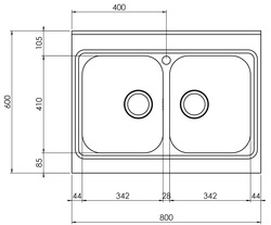 Lavello ROSSANA appoggio 80X60 2 vasche ACCIAIO INOX 031132.X1.01.2009