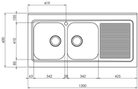 Lavello ROSSANA appoggio 120X60 2 vasche sinistre ACCIAIO INOX 031137.S1.01.2009