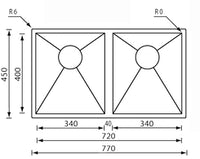 Lavello FILOQUADRA 77X45X19 2 vasche ACCIAIO INOX 011909.X0.01.2018