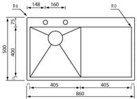 Lavello FILOQUADRA MIX 86X50  1 vasca destra+ gocciolatoio ACCIAIO INOX 012960.D2.01.2033