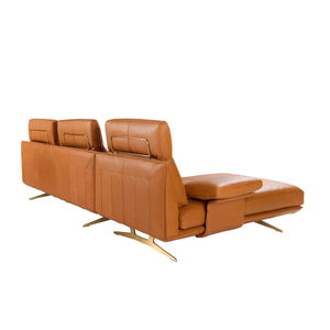 Divano chaise longue sinistro in pelle marrone terracotta