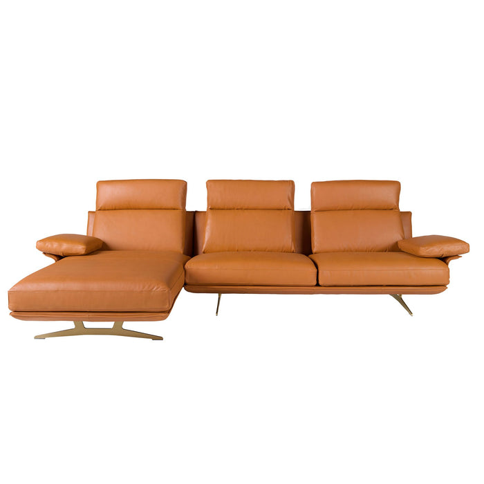 Divano chaise longue sinistro in pelle marrone terracotta