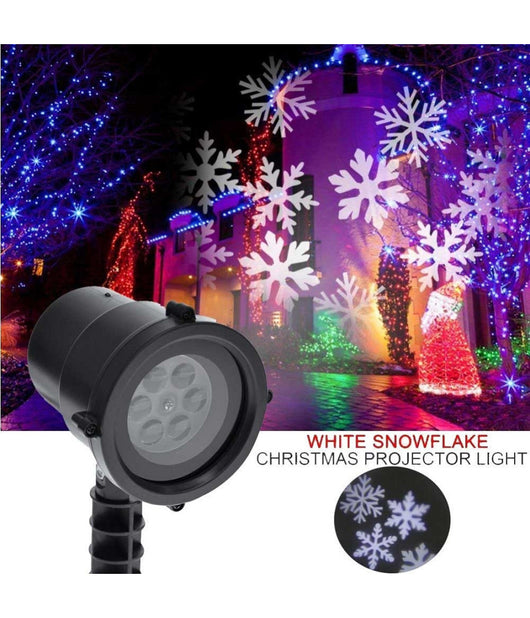 Proiettore Laser Led Rgb Natale Esterno Giochi Luce Fiocchi Di Neve Bianco         