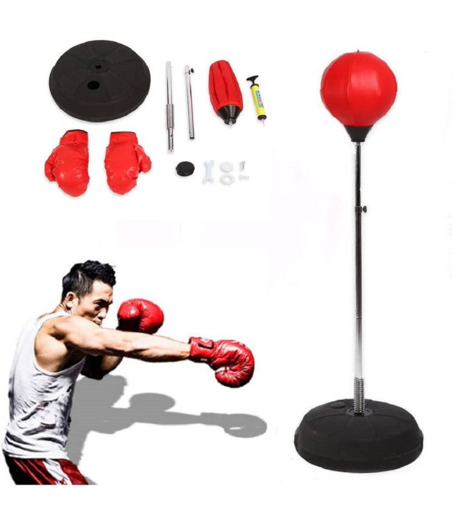 Punching Ball Boxe Palla Base Alto 1,2mt Con Guanti Guantoni Adulti Adolescenti         