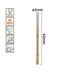 Punta Trapano Elicoidale à¸ 3mmx60mm In Titanio Hss 4241 Per Metallo Legno 57147         