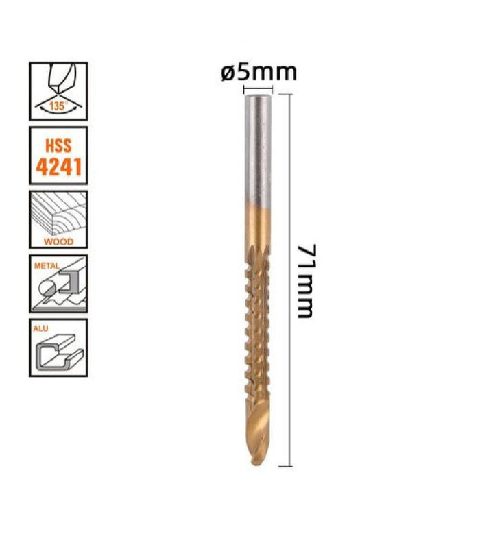 Punta Trapano Elicoidale à¸5mm X 71mm In Titanio Hss 4241 Per Metallo Legno 57149         