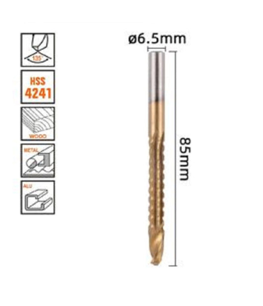 Punta Trapano Elicoidale à¸6.5mmx85mm In Titanio Hss 4241 Per Metallo Legno 57151         