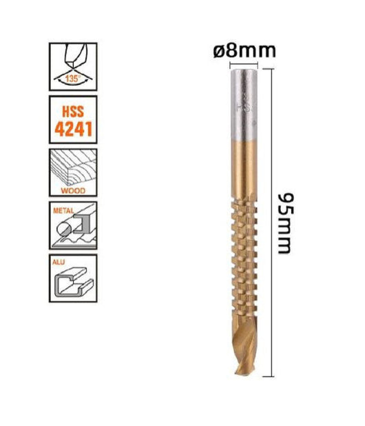 Punta Trapano Elicoidale à¸8mm X 95mm In Titanio Hss 4241 Per Metallo Legno 57152         