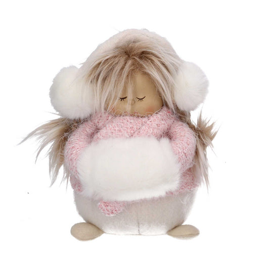 Pupazzo bambina tessuto rosa e bianco cm 12x12h22