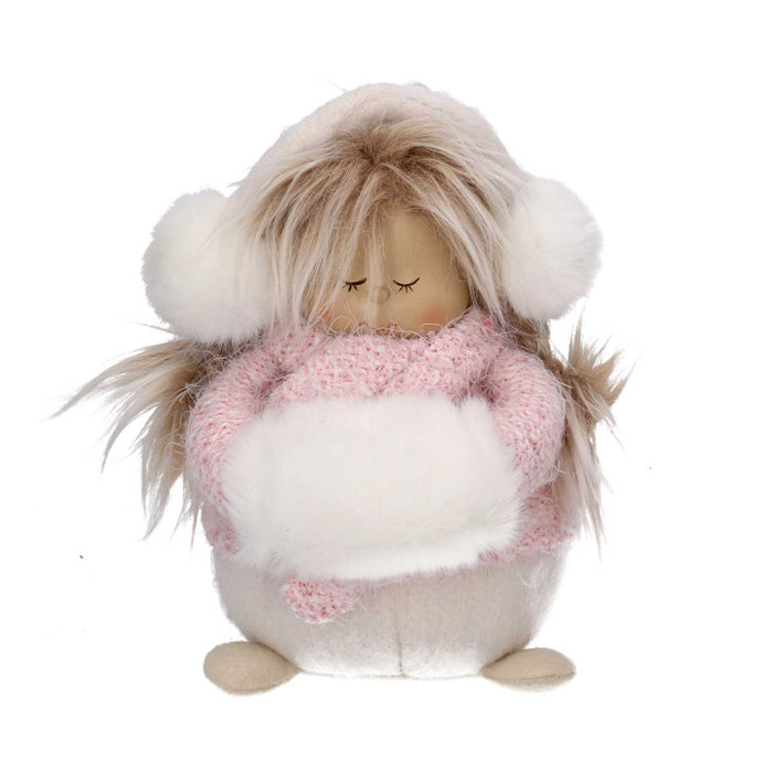 Pupazzo bambina tessuto rosa e bianco cm12x12h22