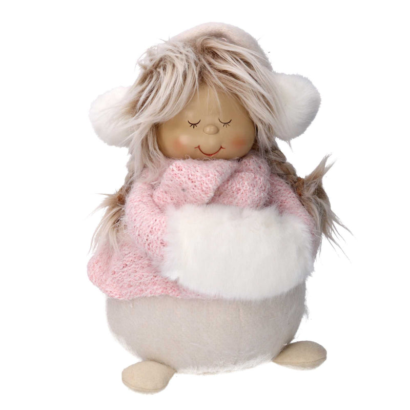 Pupazzo bambina tessuto rosa e bianco cm16x16h31