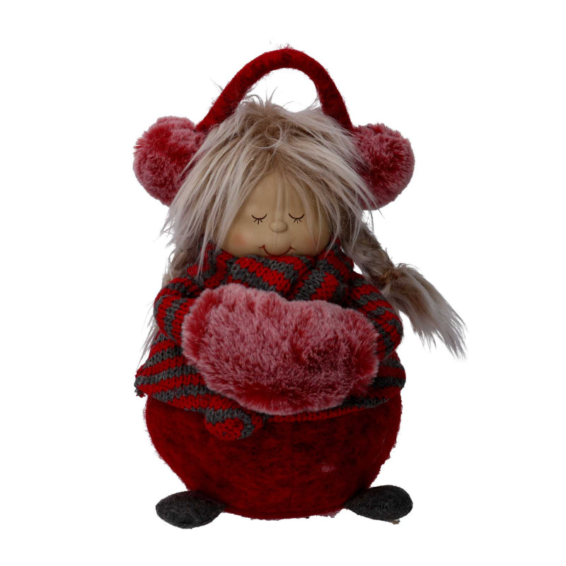 Pupazzo bambina tessuto rosso cm 16x16h31