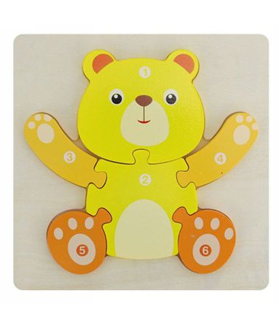 Puzzle 3d Blocchi Legno Forma Di Orso Educativo Colorato Gioco Bambini Animali         