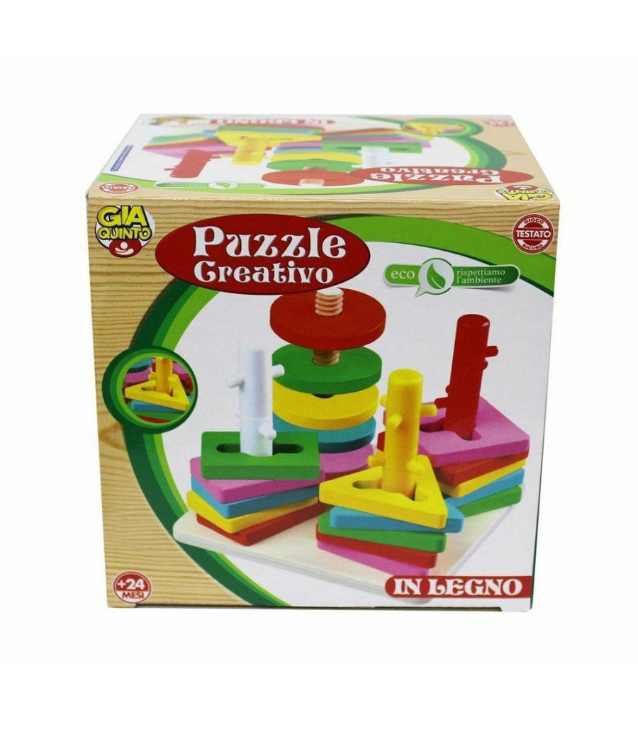 Puzzle Creativo In Legno Giocattolo Gioco Educativo Per Bambini Forme Colorate         