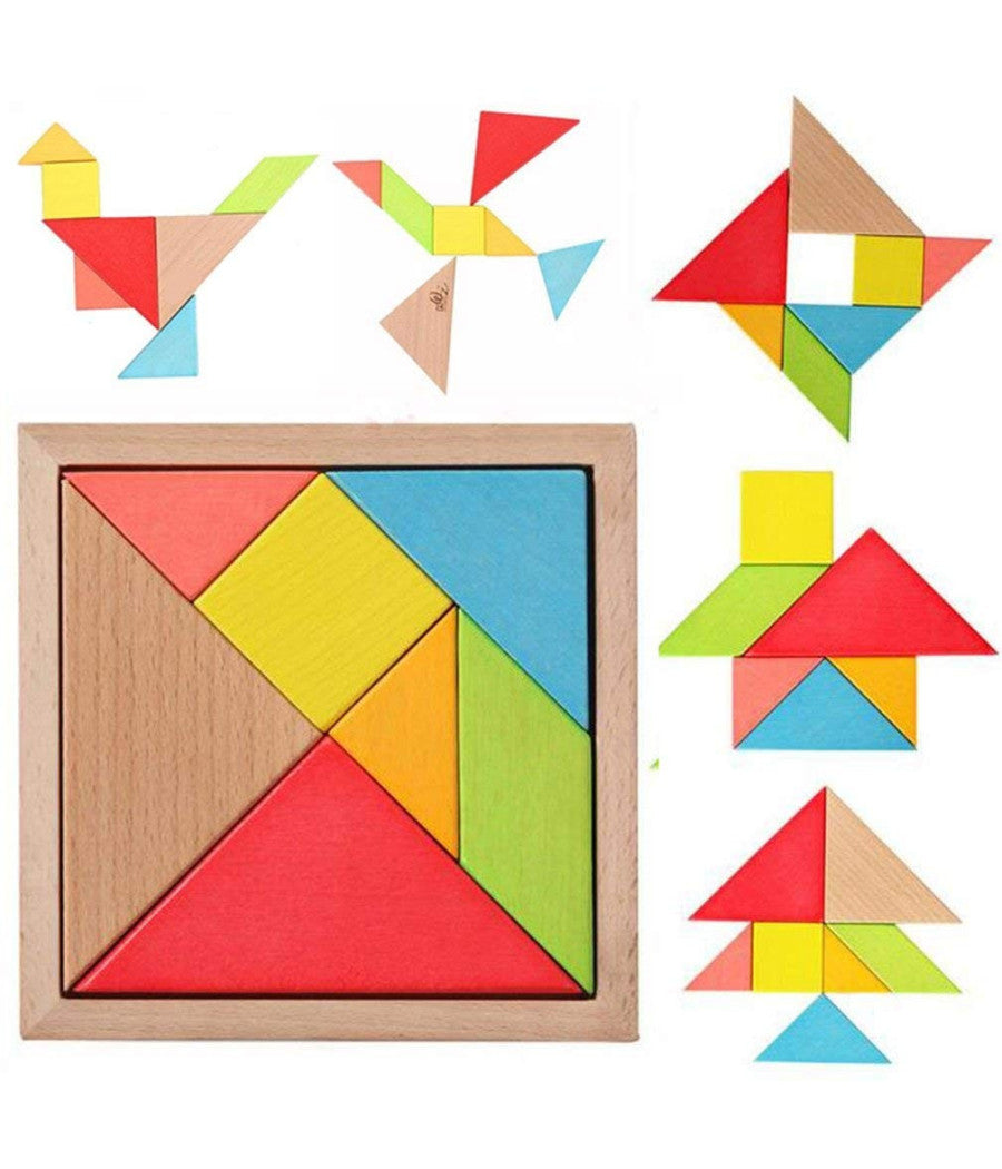 Puzzle Gioco Interattivo 3d In Legno Educativo Bambini Forme Geometriche Tangram         