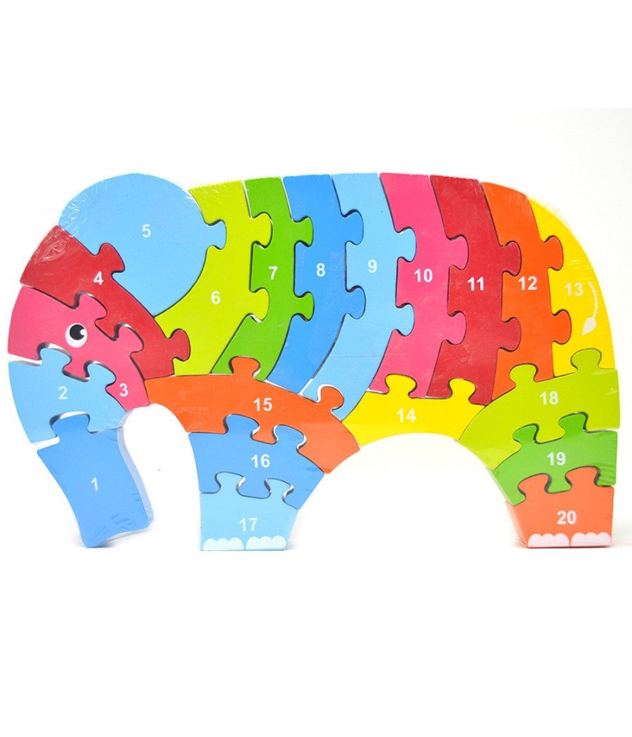 Puzzle In Legno 20pz Elefante Con Numeri Giocattolo Per Bambini Giochi Educativi         