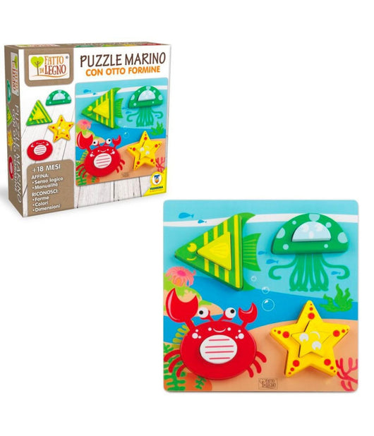 Puzzle In Legno Animali Marini 8 Formine Gioco Educativo Abilità  Per Bimbi 18+         