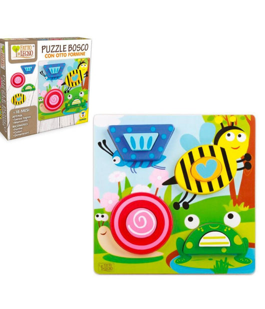 Puzzle In Legno Bosco Animali 8 Formine Gioco Educativo Abilità  Per Bimbi 18+         