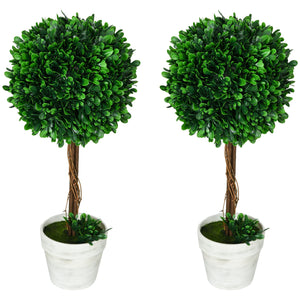 Set 2 Piante Artificiali Alberi di Bosso da Interno ed Esterno Ø28x60 cm con Vaso Verde