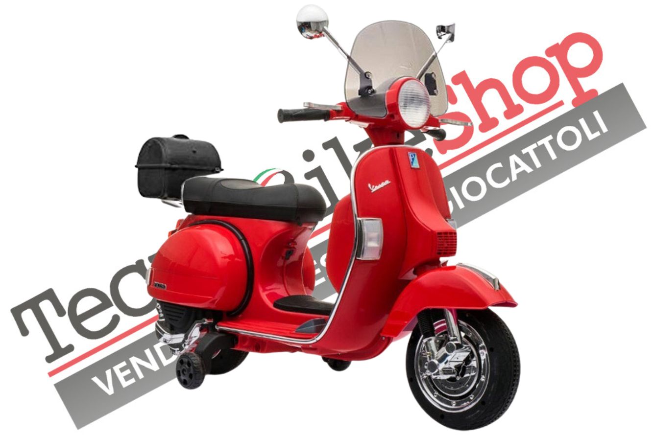 Moto Scooter Elettrico per Bambini Piaggio VESPA PX150 FULL con Parabrezza e Bauletto 12V-Rosso