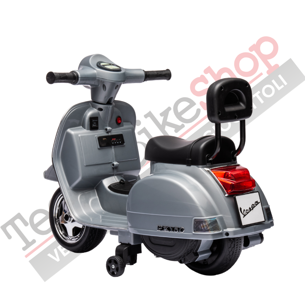 Moto Scooter Elettrico per Bambini Piaggio Mini Vespa PX Small  6V-Grigio