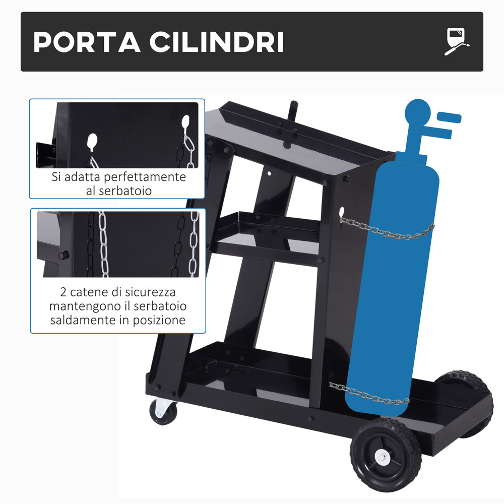 DURHAND CARRELLO SALDATURA TRASPORTO SALDATRICE 3 RIPIANI PORTA BOMBOLA ATTREZZI B20-070BK