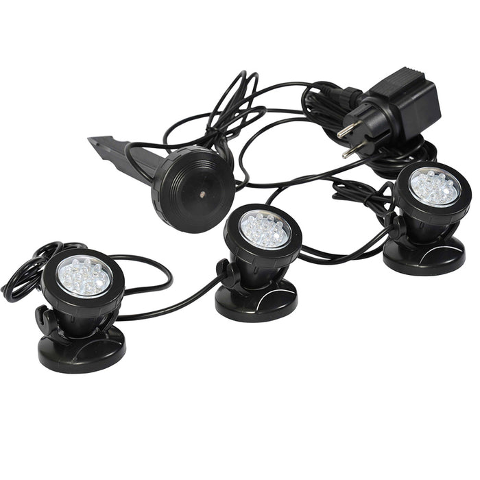 Set 3 faretti per laghetto con sensore di accensione sommergibili led 3000