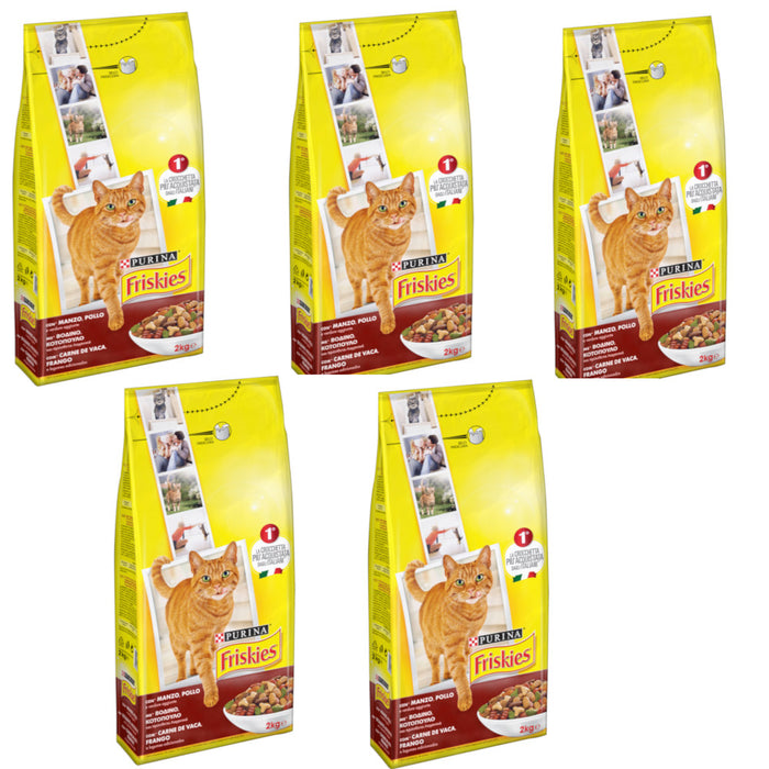 Multipack da 5 friskies purina croccantini per gatti adulti pollo manzo e verdure 2 kg cad