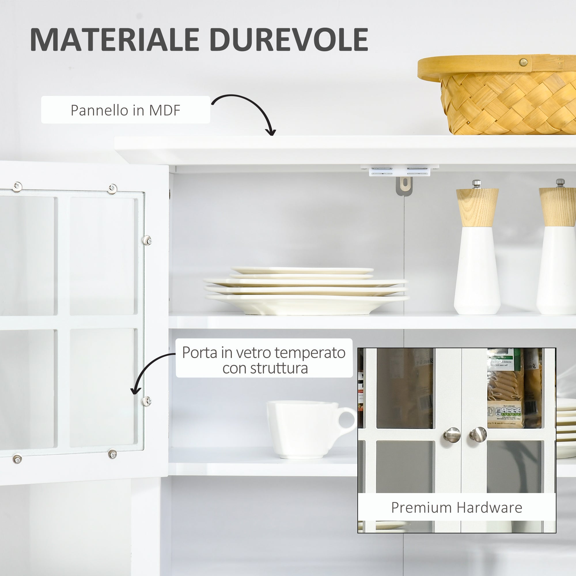 Mobile Dispensa Alto 4 Ante 1 Cassetto 68,6x40x164 cm in MDF Bianco