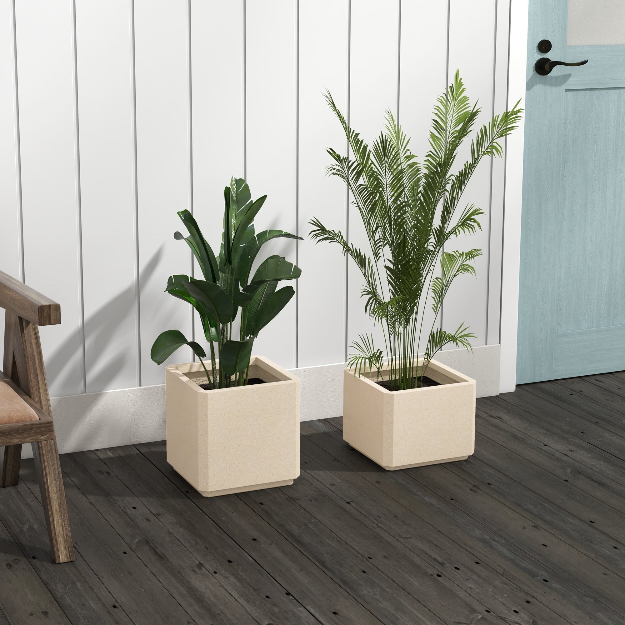 Set da 2 Vasi da Giardino Quadrati Impilabili per Esterno e Interno Beige