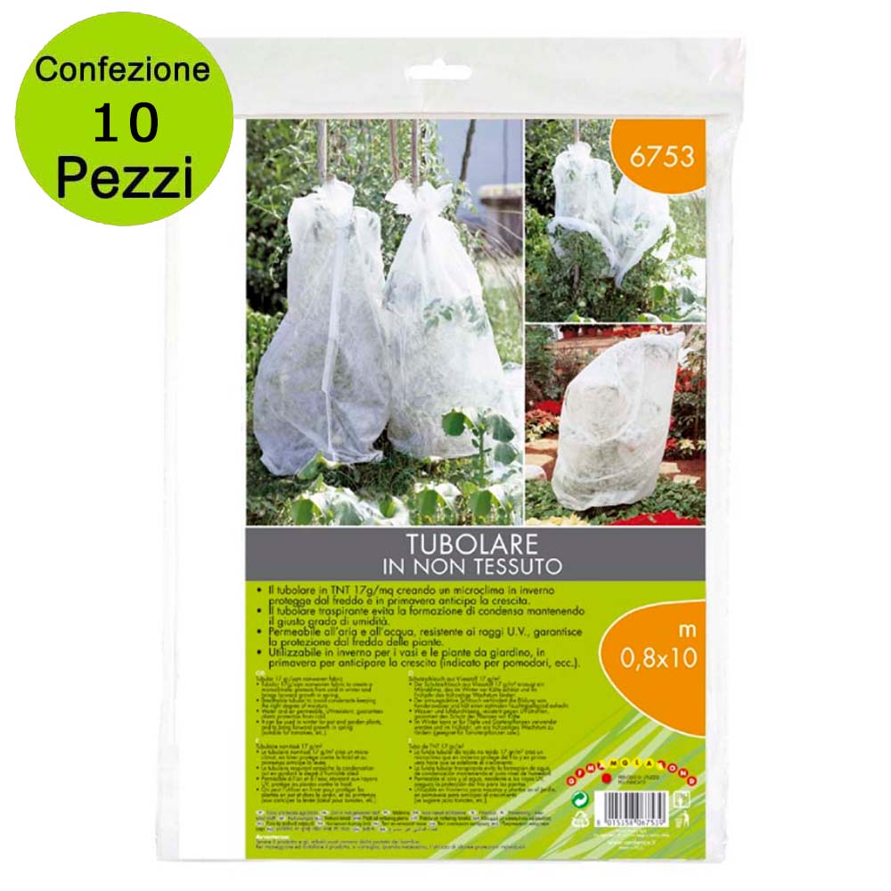 Multipack 10 pz telo protettivo per piante tubolare in tnt multiuso 17g/mq misura 0,8 x 10 metri