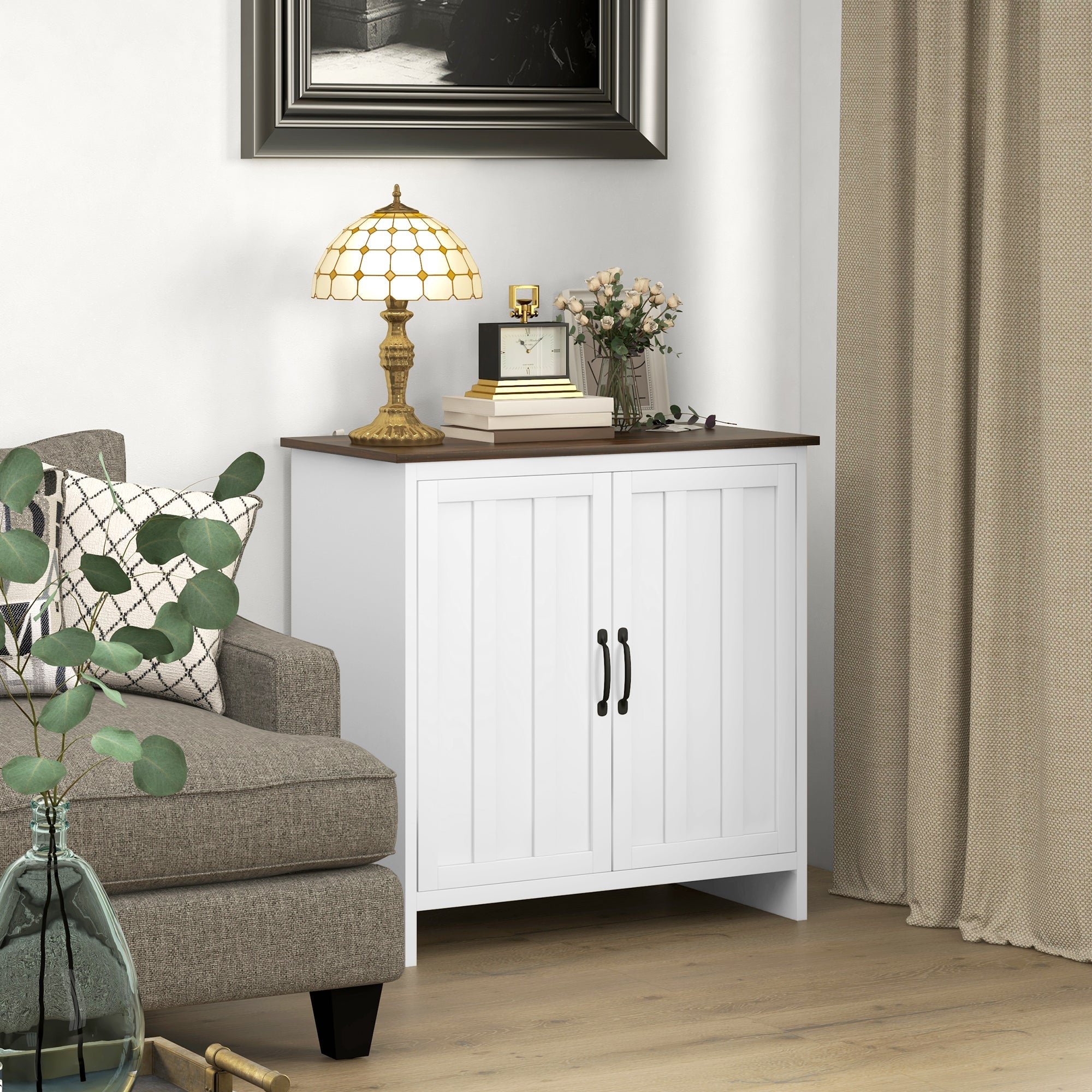 Credenza a 2 Ante Perlinate Ripiano Regolabile 80x39,7x80 cm Bianco