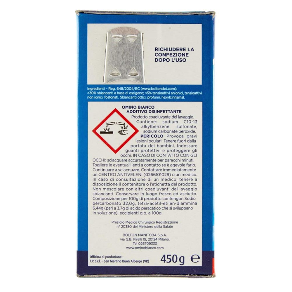 Omino bianco additivo disinfettante in polvere battericida per bucato 4 confezioni da 450 grammi