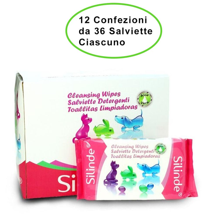 Silinde salviettine per cani e gatti detergenti igienizzanti al talco 12 confezioni da 36 salviette