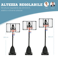 Canestro da Basket da Esterno 107x70 cm Altezza Regolabile 293-350 cm in Acciaio Nero e Rosso