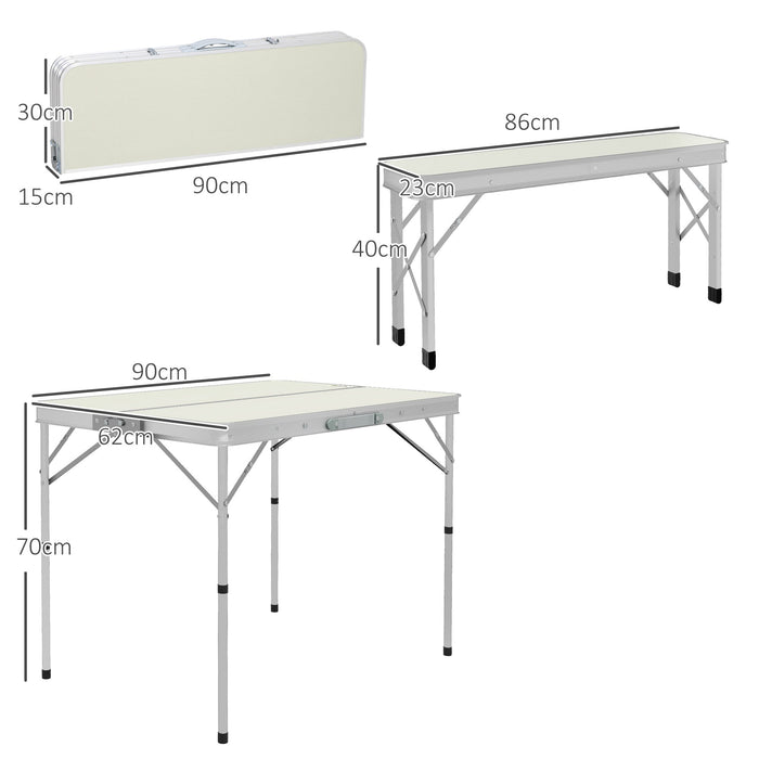 Tavolo da Picnic Pieghevole con 2 Panche da Esterno in MDF e Alluminio Argento