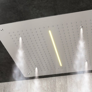 Soffione doccia led a soffitto installazione da incasso con cascata acciaio inox quadro