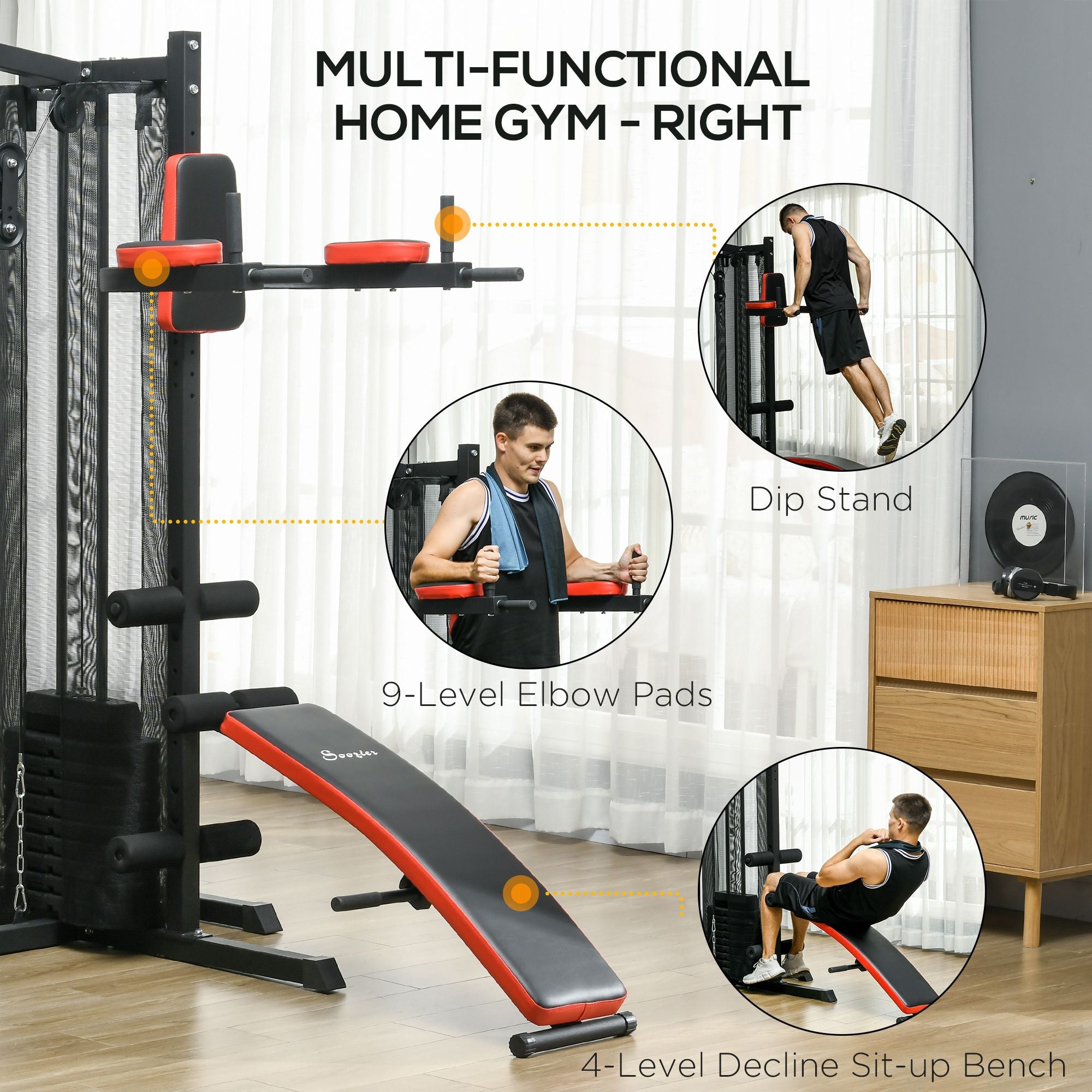 Stazione Fitness Multifunzione 225x175x200 cm in Acciaio e PU Nero