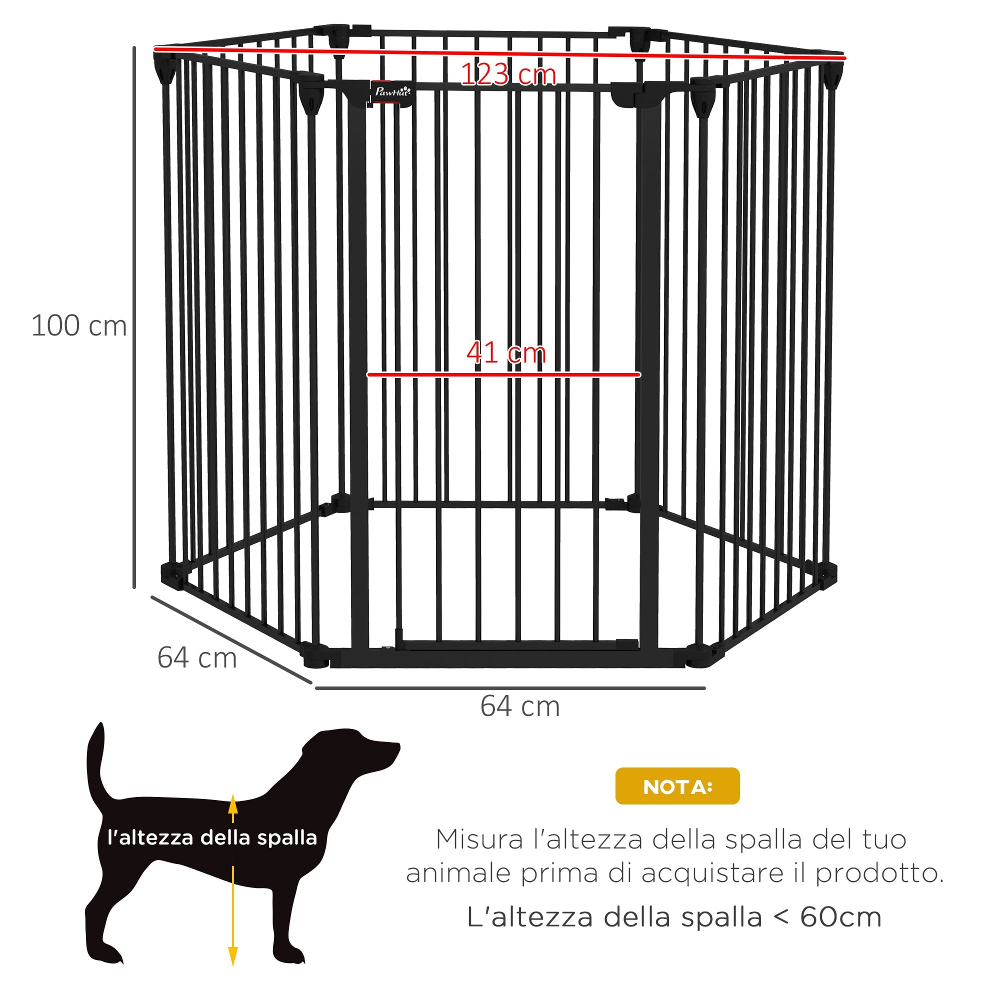 Cancelletto di Sicurezza per Animali Domestici 123x102x100 cm in Acciaio e Plastica Nero