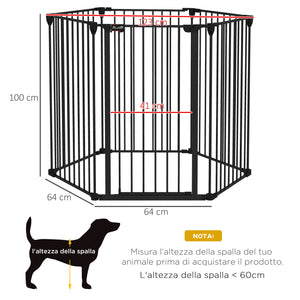 Cancelletto di Sicurezza per Animali Domestici 123x102x100 cm in Acciaio e Plastica Nero