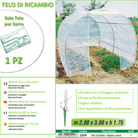 Telo ricambio per serra (200 x 300 x h 175 cm) modello metide