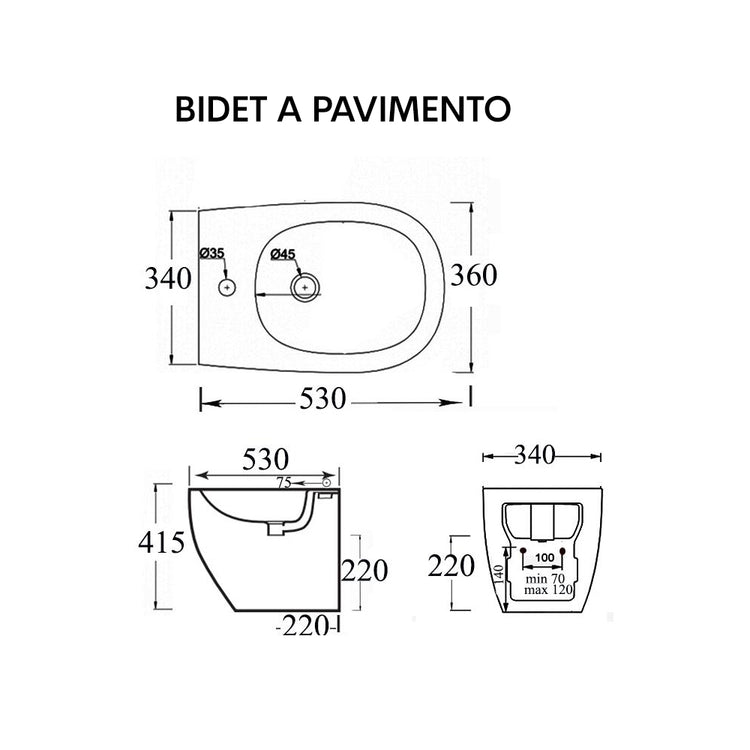 Ogomondo coppia sanitari fun a pavimento vaso bidet sedile frizionato fissaggi